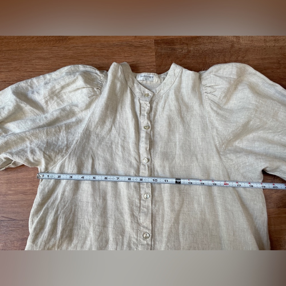 Lanhtropy Bubble Linen dress button down size small natural puff sleeve peasant - Picture 5 of 9